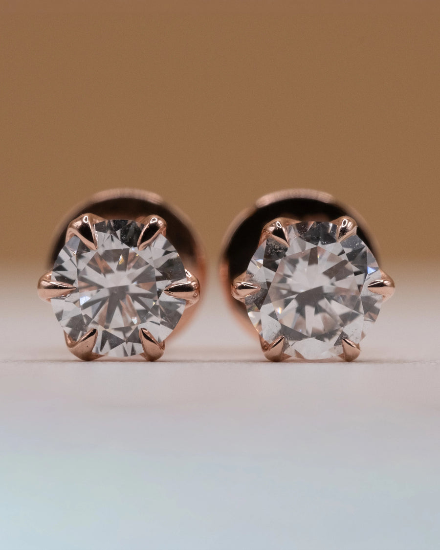 1 carat stud earrings in rose gold plated 925 silver with two 0.50 ct lab-grown diamonds