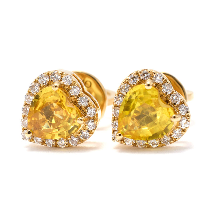 Yellow sapphire and diamond heart halo stud earrings in 18K rose gold