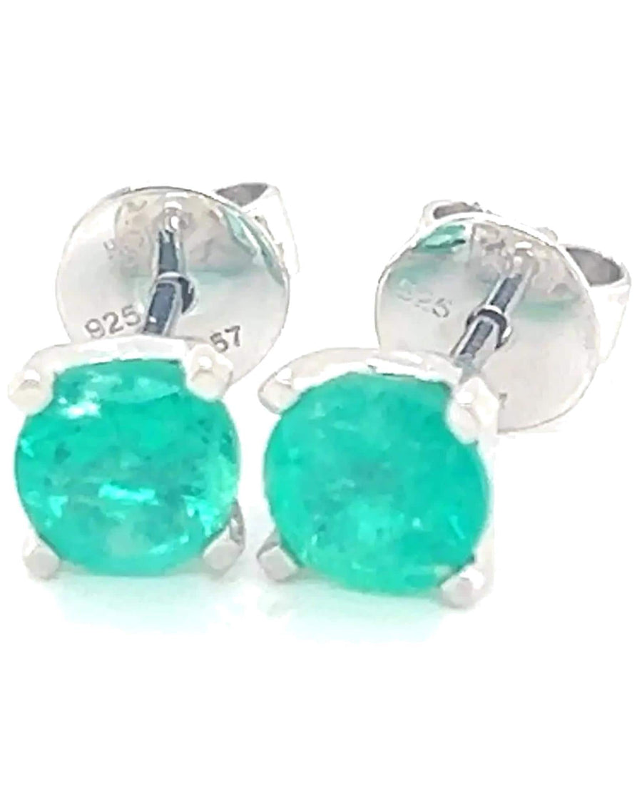 4 mm natural Colombian emerald stud earrings in 925 sterling silver with white rhodium finish