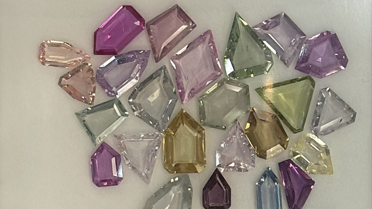 Pastel sapphires in fancy geometric cuts