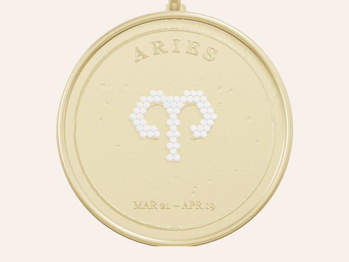 Zodiac constellation coin pendant in yellow gold plated 925 silver with the sign set in lab-grown diamonds