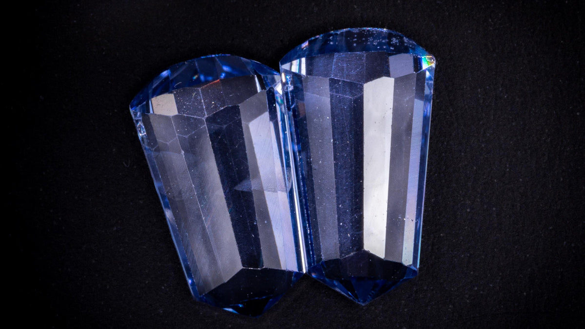Pair of vintage 1930s bullet cut Ceylon sapphires, an Art Deco antique gemstone cut