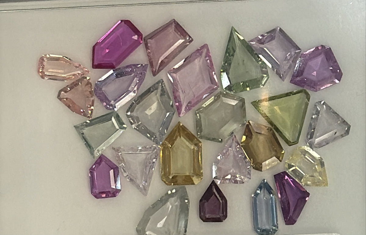 Pastel sapphires in fancy geometric cuts