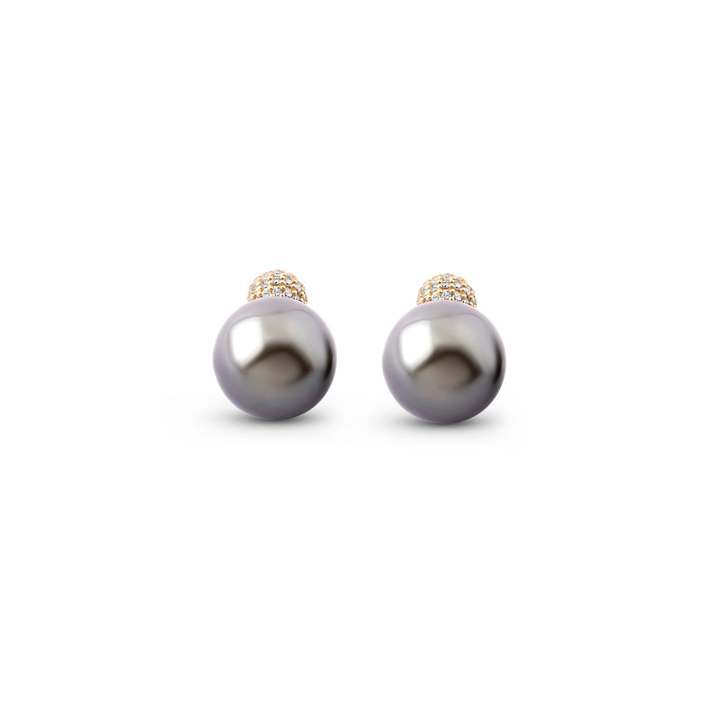 Tahitian pearl and diamond front-back earrings in 18K yellow gold, view 5