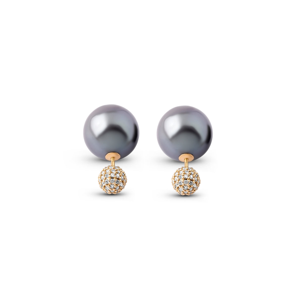 Tahitian pearl and diamond front-back earrings in 18K yellow gold, view 6