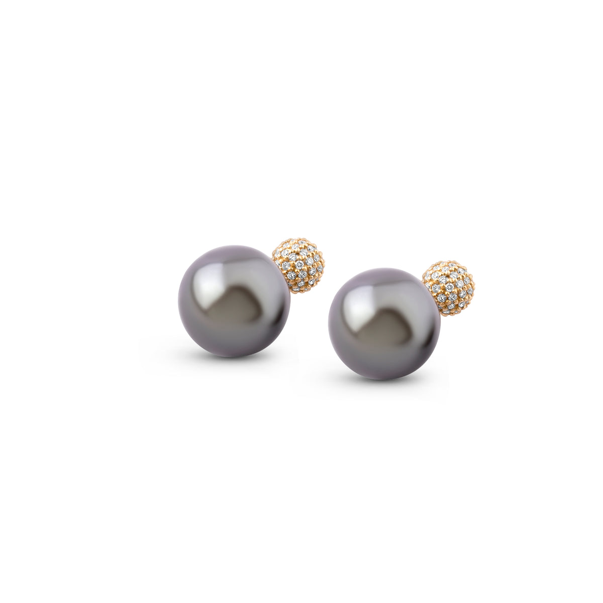 Tahitian pearl and diamond front-back earrings in 18K yellow gold, view 7