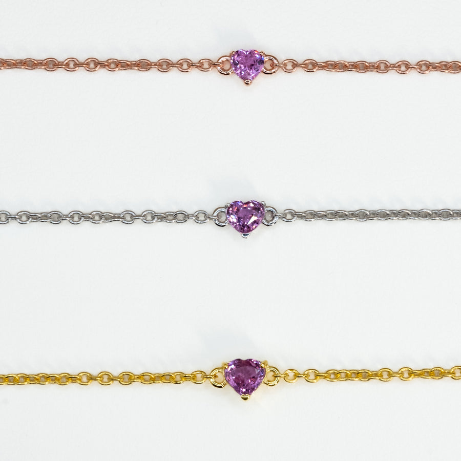 Bracelets cœur en saphir rose en argent sterling 925, finitions or rose, rhodié blanc et or jaune
