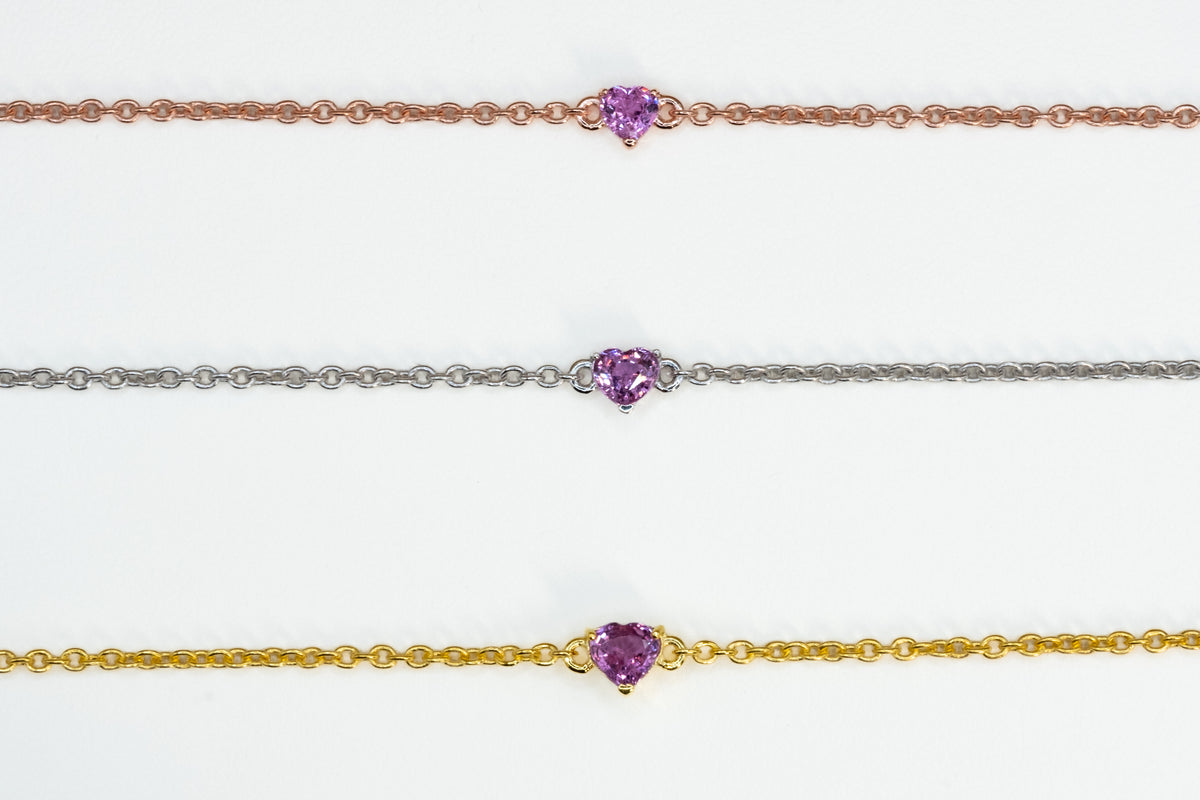 Armbänder mit rosa Saphir-Herz aus 925 Sterlingsilber in Roségold, weißem Rhodium und Gelbgold