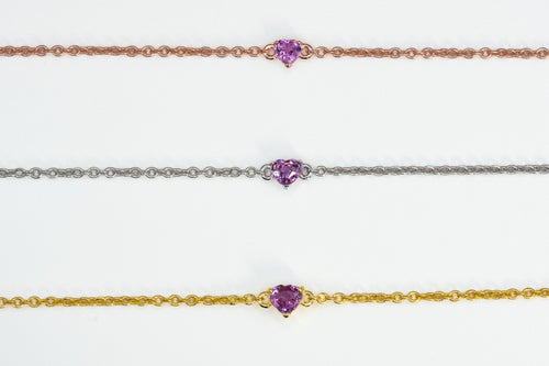 Armbanden met roze saffierhart in 925 sterling zilver met roségoud-, wit rhodium- en geelgoudafwerking
