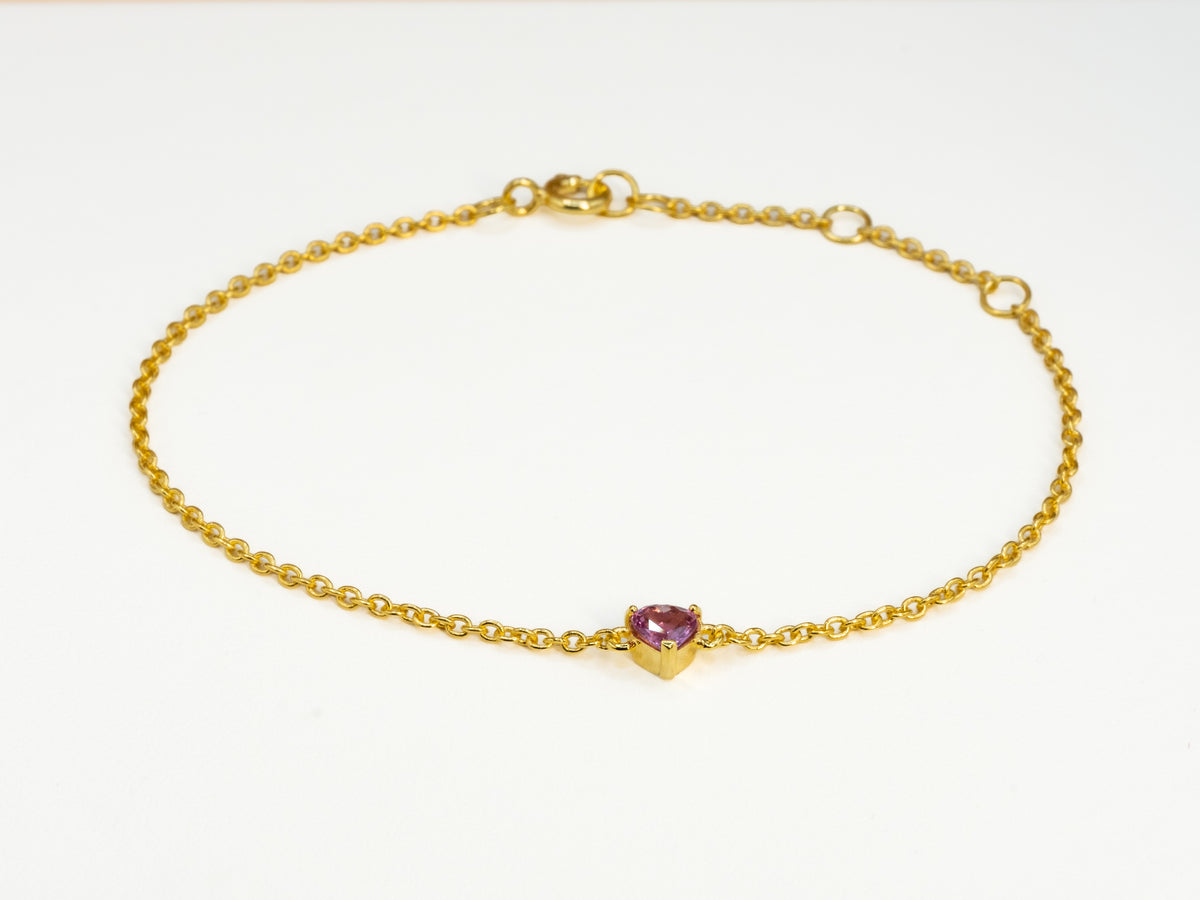 Armband mit rosa Saphir-Herz, 925 Silber, gelbgold-plattiert
