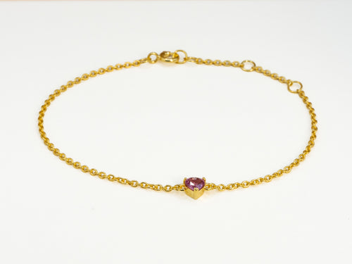Armband met roze saffierhart, 925 zilver, geelverguld