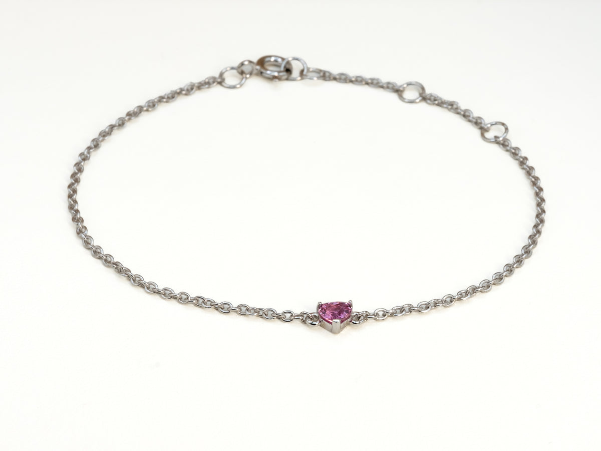 Armband mit rosa Saphir-Herz, 925 Silber, weiß rhodiniert