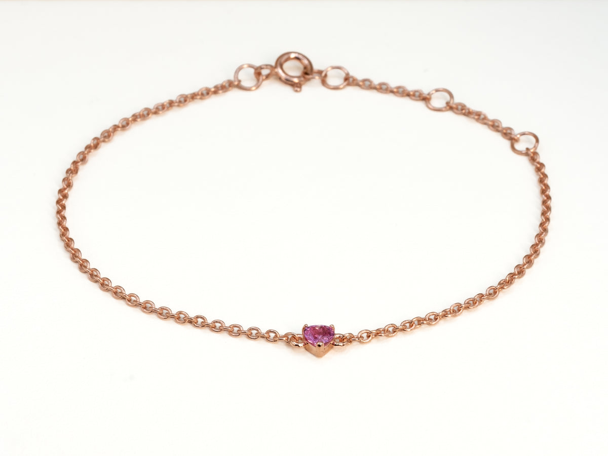 Armband mit rosa Saphir-Herz, 925 Silber, roségold-plattiert