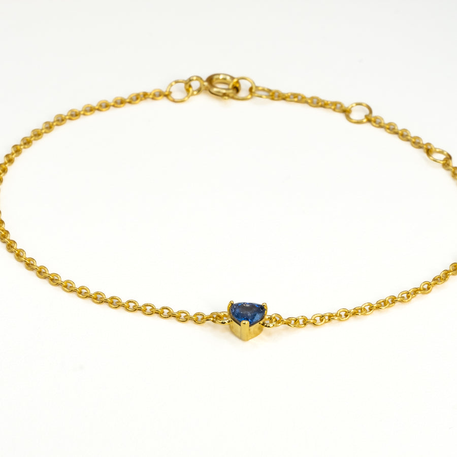 Bracelet cœur en saphir bleu, argent 925 plaqué or jaune