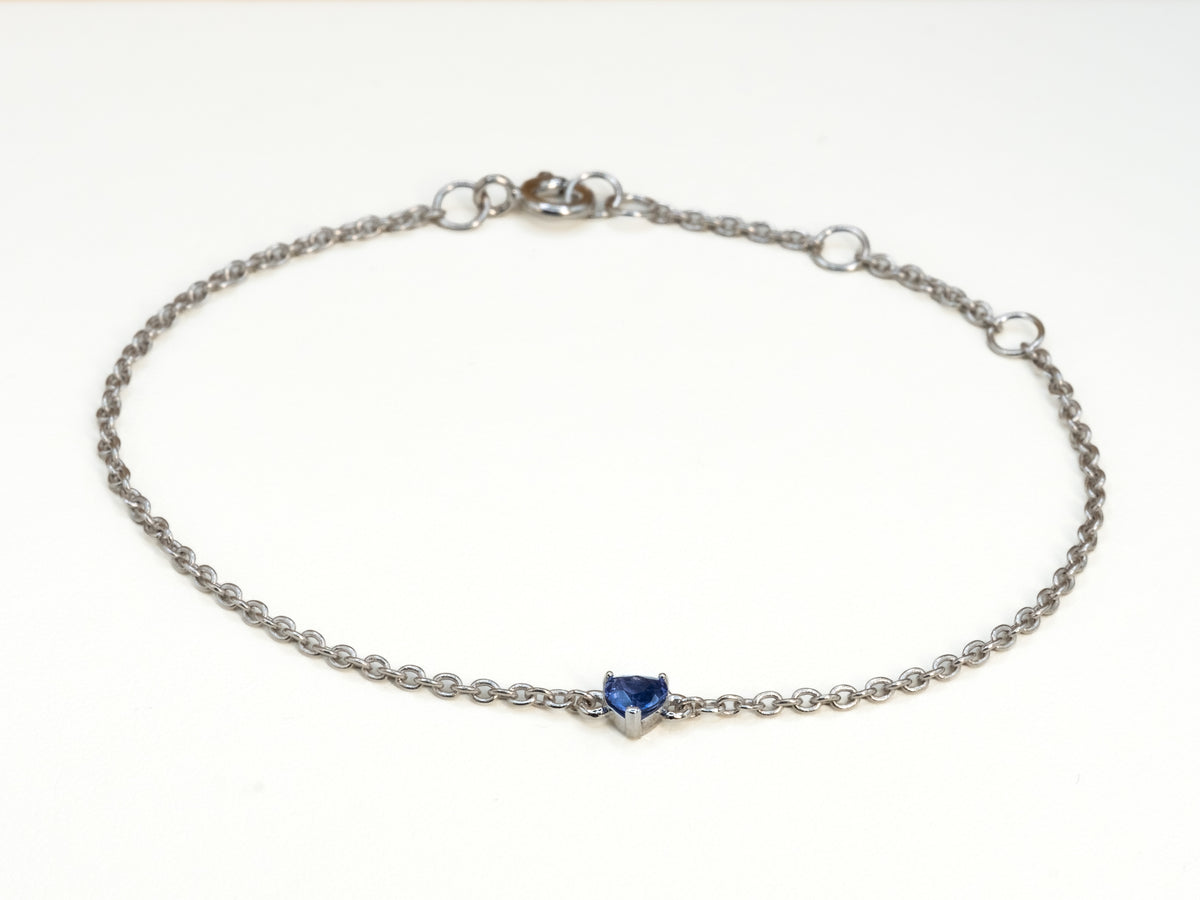 Armband mit blauem Saphir-Herz, 925 Silber, weiß rhodiniert