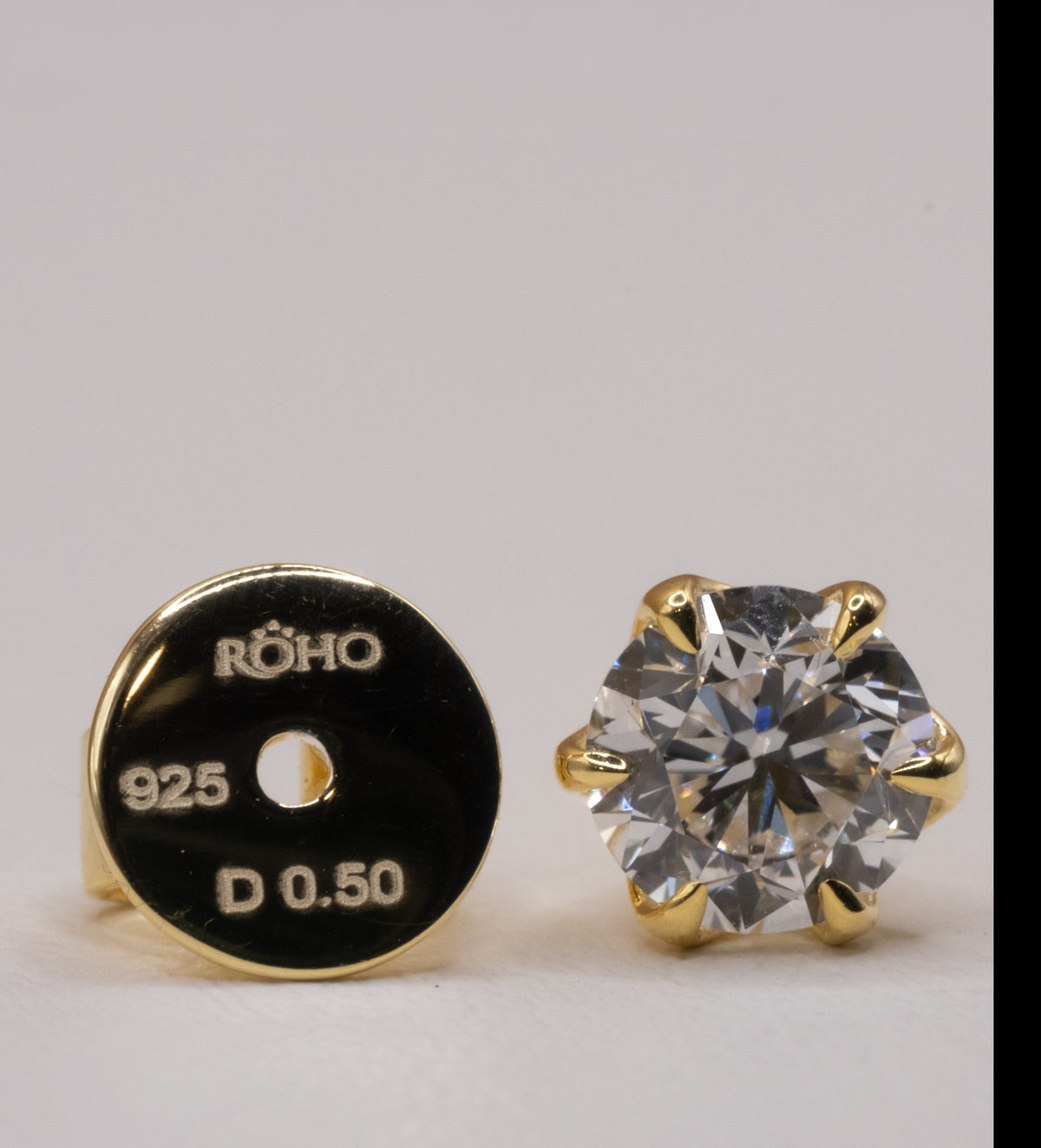 Earring back stamped ROHO 925 D 0.50, yellow gold plated