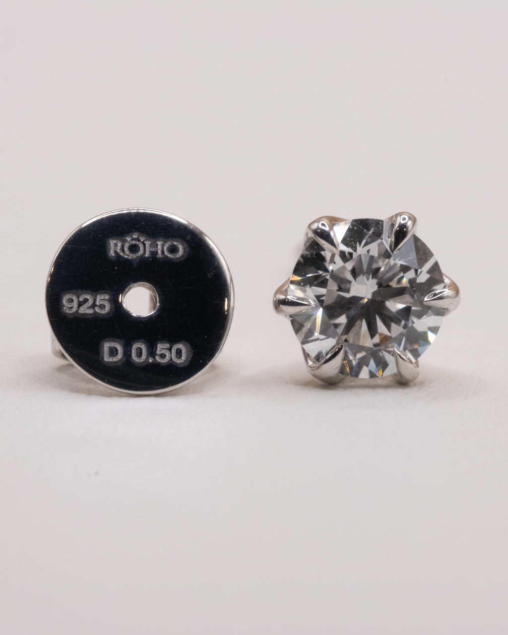 Earring back stamped ROHO 925 D 0.50, white rhodium finish