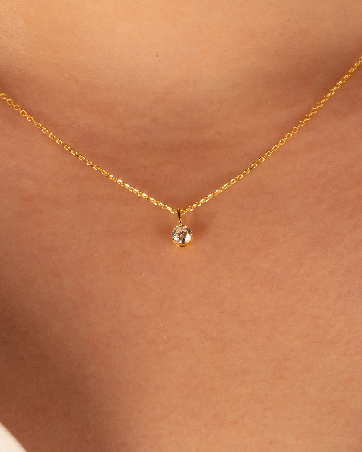 Yellow gold plated 0.50 ct solitaire necklace, worn