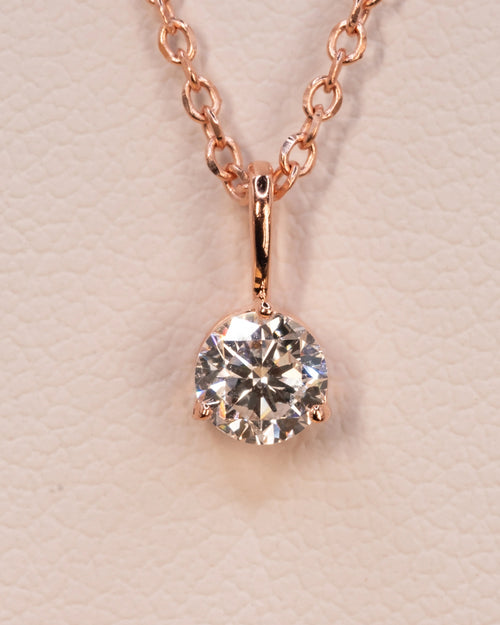 Close up of the 0.50 ct lab-grown diamond pendant in a rose gold plated setting