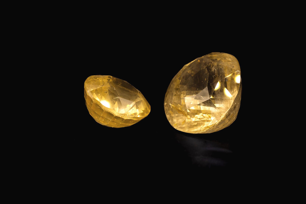 57.02 ct pair of antique unheated Ceylon yellow sapphires, view 3