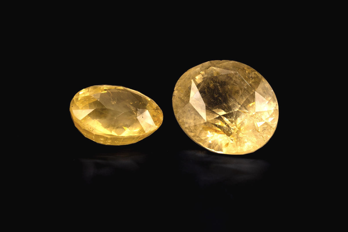 57.02 ct pair of antique unheated Ceylon yellow sapphires, view 2