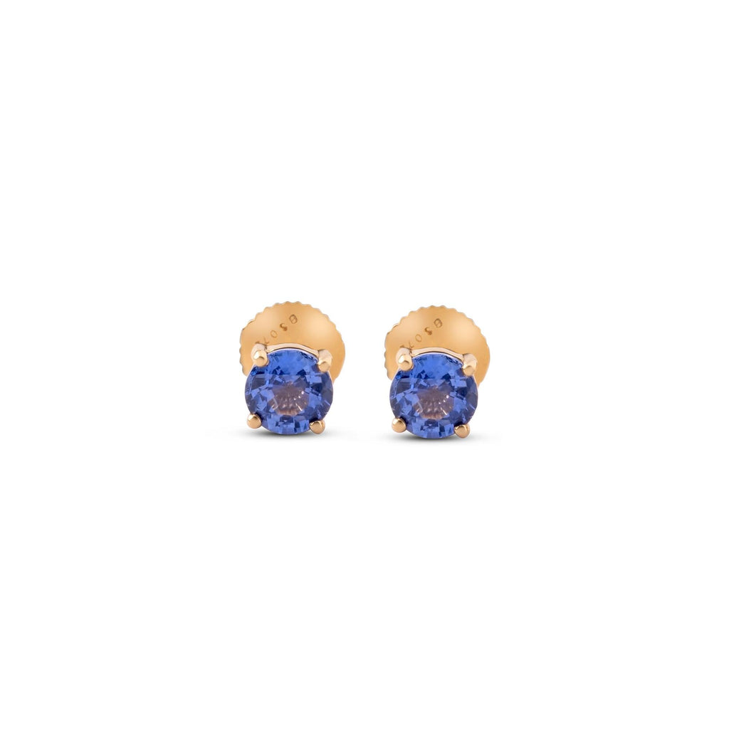 Blue sapphire screw back stud earrings for girls in 18K gold