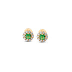 Zambian emerald and diamond halo stud earrings in 18K gold