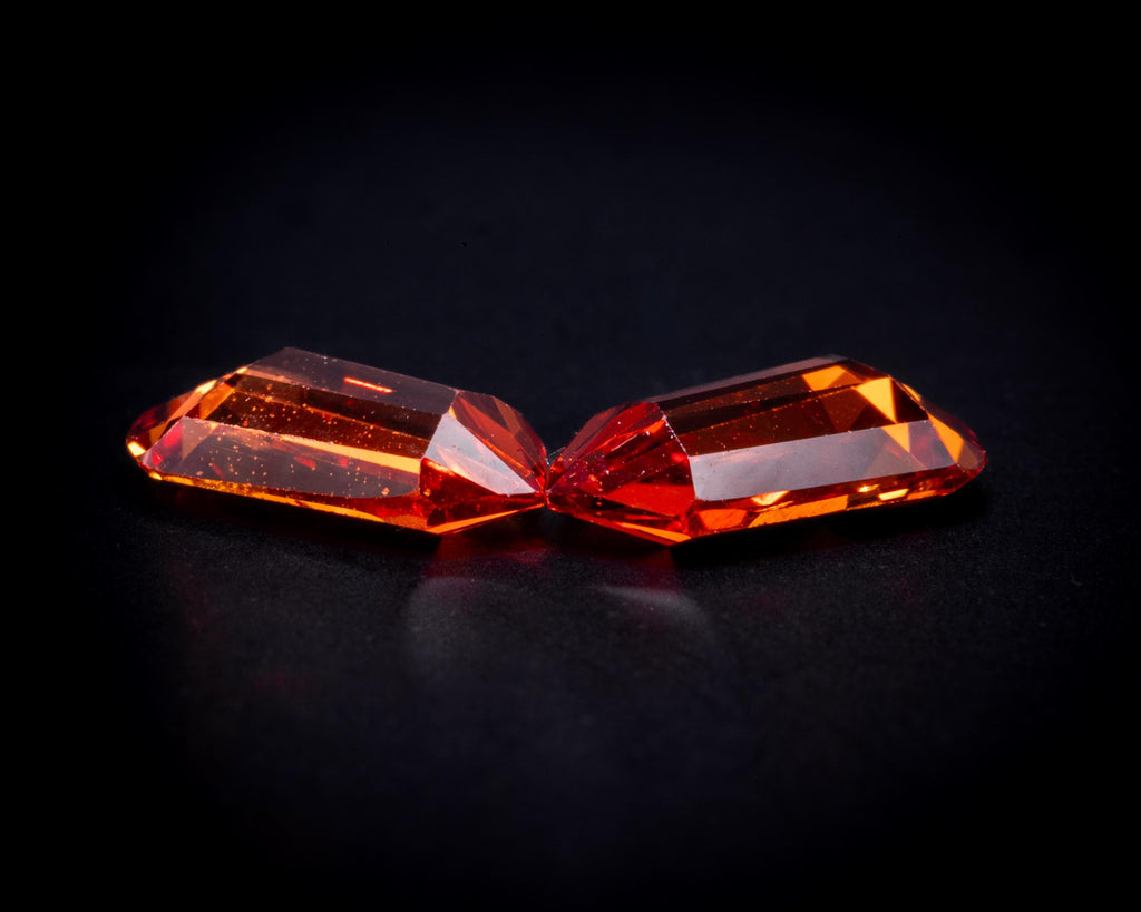 1.55 ct vintage orange sapphire pair, tapered baguettes, view 5
