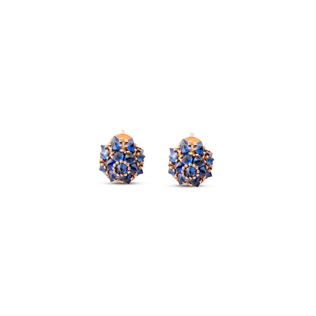 Blue sapphire spike ball stud earrings in 18K gold, view 13