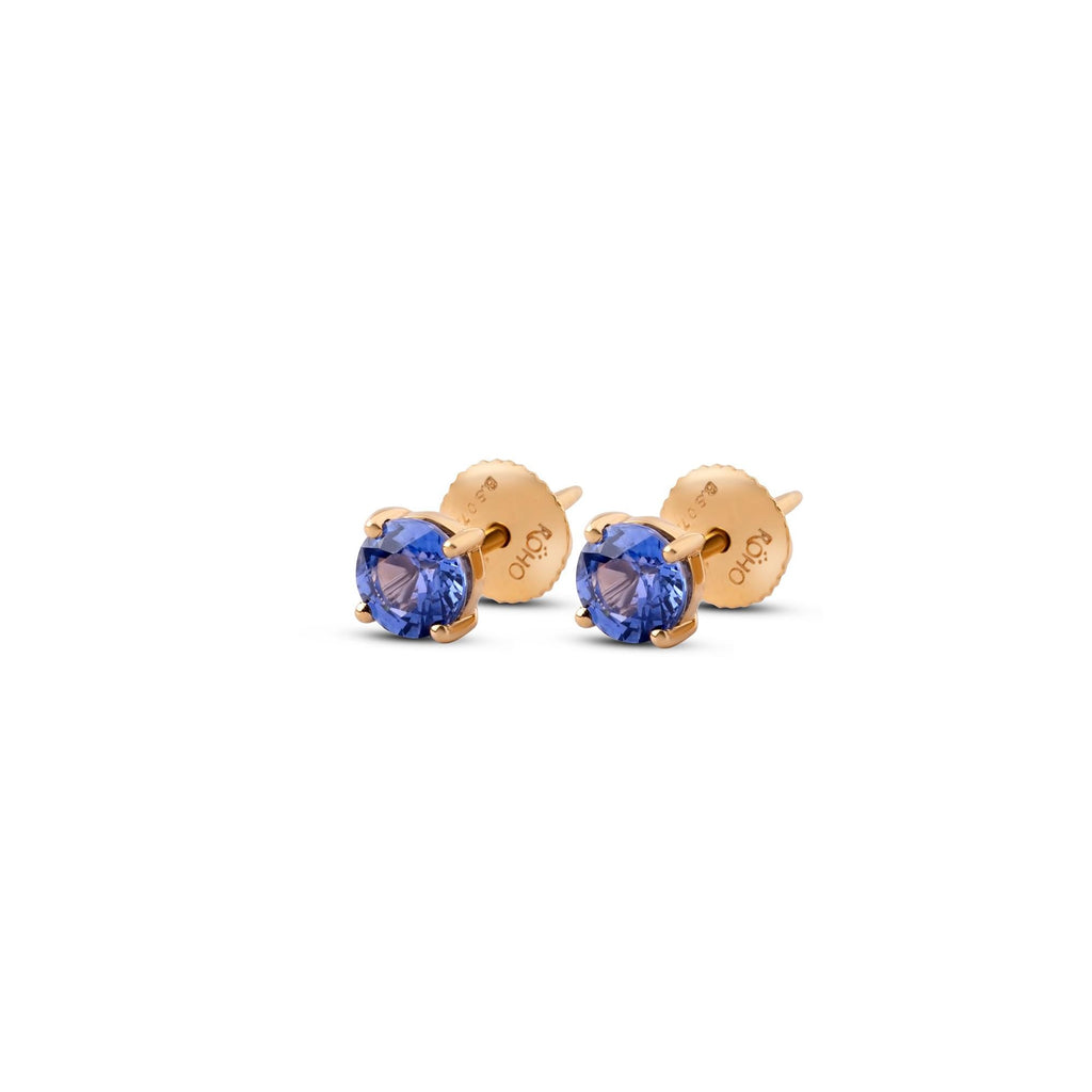 Blue sapphire screw back stud earrings for girls in 18K gold, view 4