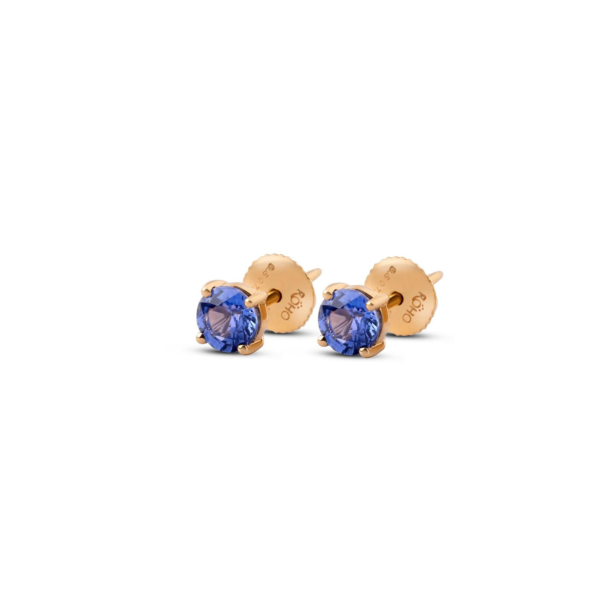 Blue sapphire screw back stud earrings for girls in 18K gold, view 4