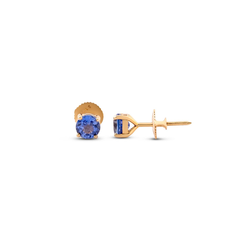 Blue sapphire screw back stud earrings for girls in 18K gold, view 5