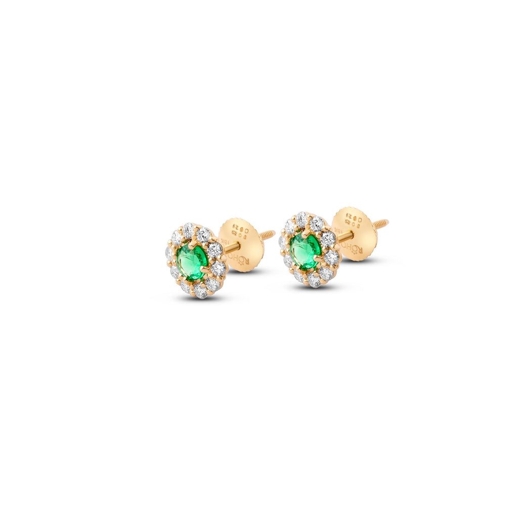 Ohrstecker mit sambischem Smaragd und Diamant-Blüten-Halo in 18K Gelbgold, Ansicht 4
