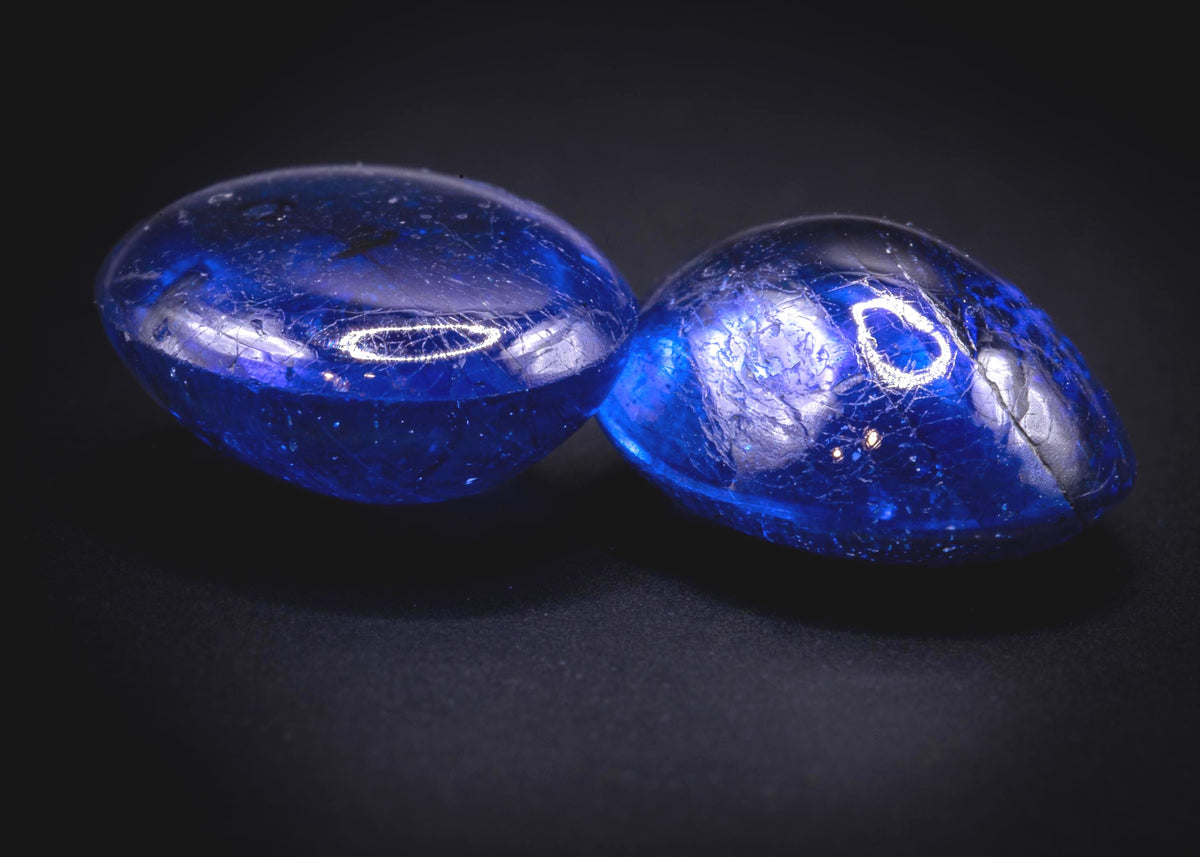 7.90 ct glass-filled blue sapphire cabochon pair, 9x7 mm ovals, view 4