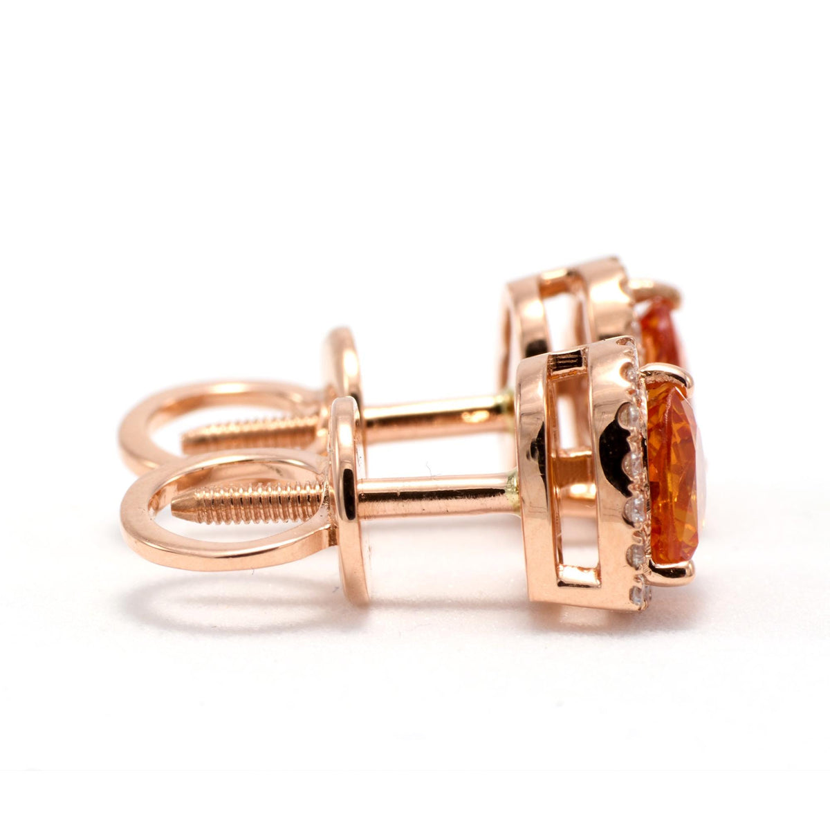 Puces d'oreilles cœur halo saphir orange et diamants en or 18K, vue 10