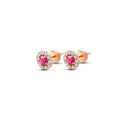 Orecchini a lobo halo con rubini e diamanti in oro rosa 18K