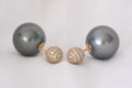 Tahitian pearl and diamond front-back earrings in 18K yellow gold, pearls and pave balls side by side