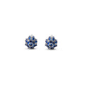 Pair of 18K white gold spike ball studs set with reverse-set natural blue sapphires