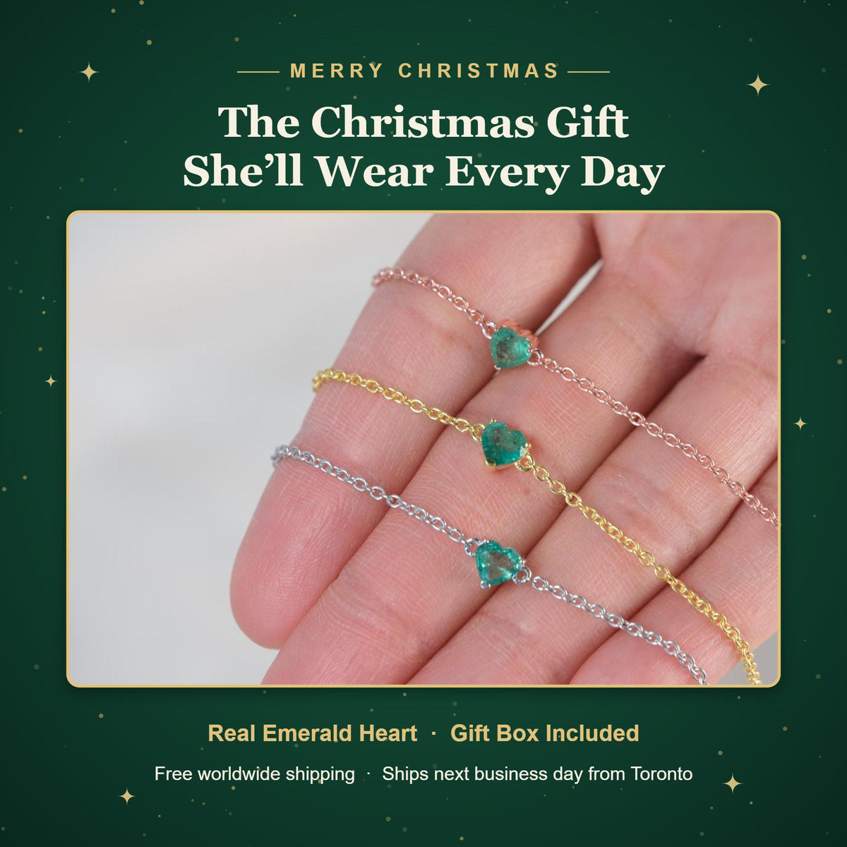 Emerald heart bracelets in rose gold plated, yellow gold plated and white rhodium 925 sterling silver
