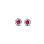 Ruby and diamond halo stud earrings in 18K white gold