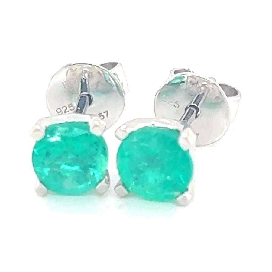 4mm Colombian emerald stud earrings in 925 sterling silver