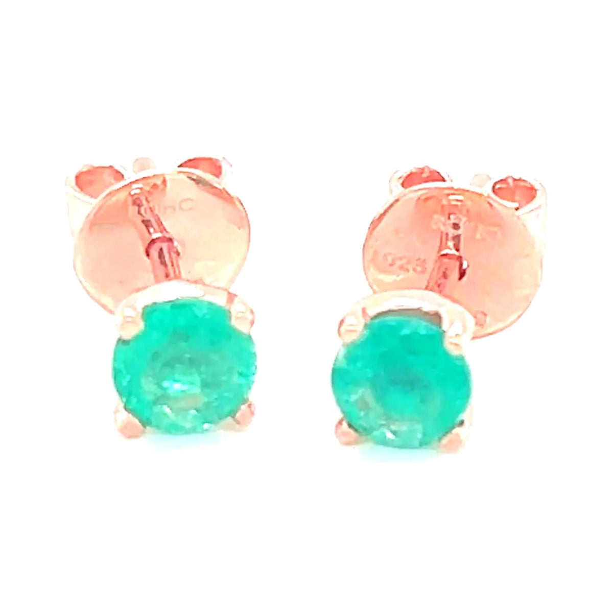 4mm Colombian emerald stud earrings in 925 sterling silver, view 4