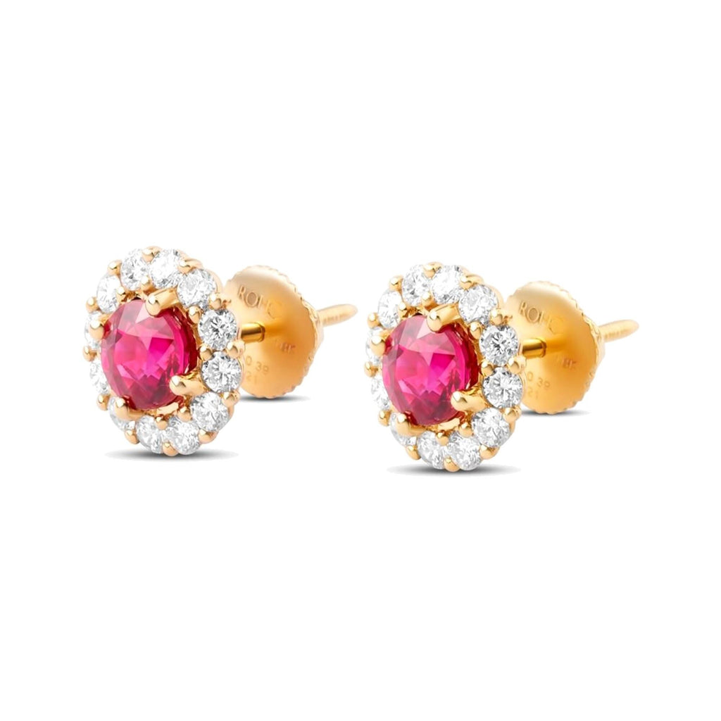 18K 黄金红宝石钻石光环耳钉，4.5 mm，视图 12