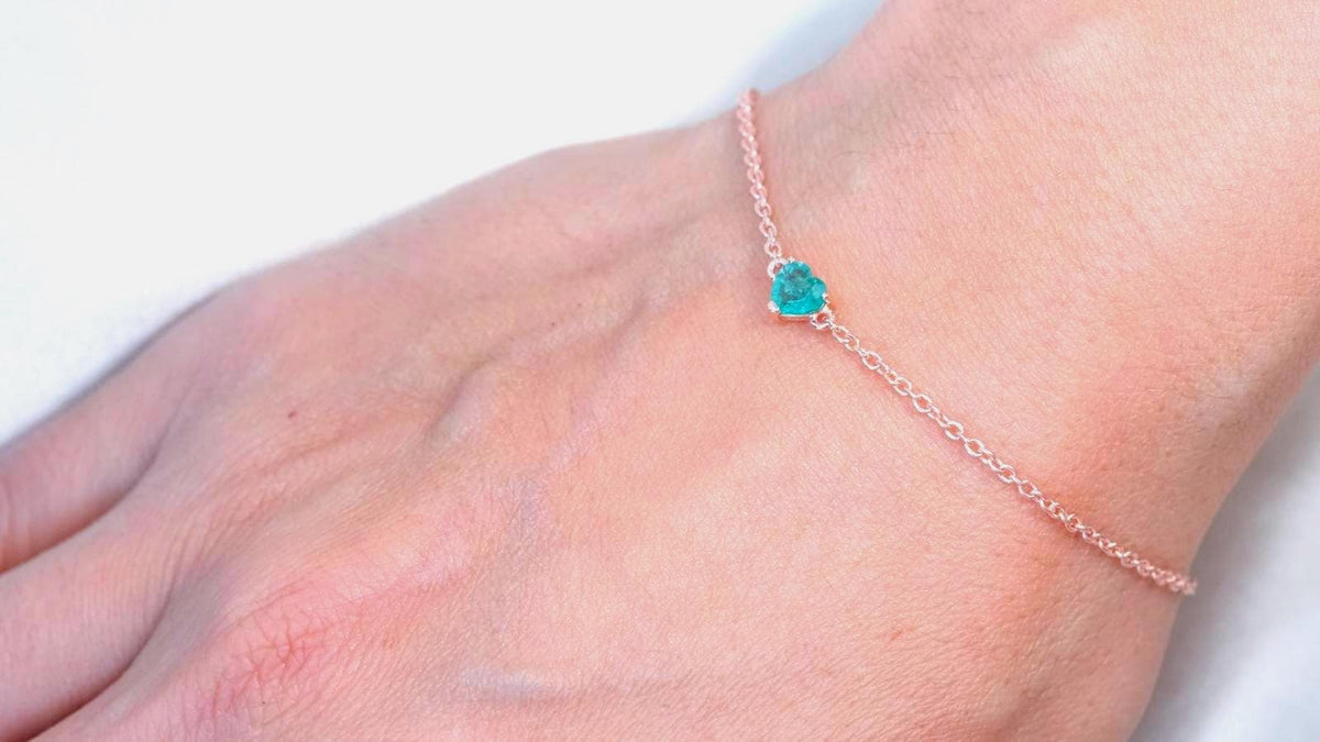 Dainty natural emerald heart bracelet in gold plated 925 sterling silver, a May birthstone gift