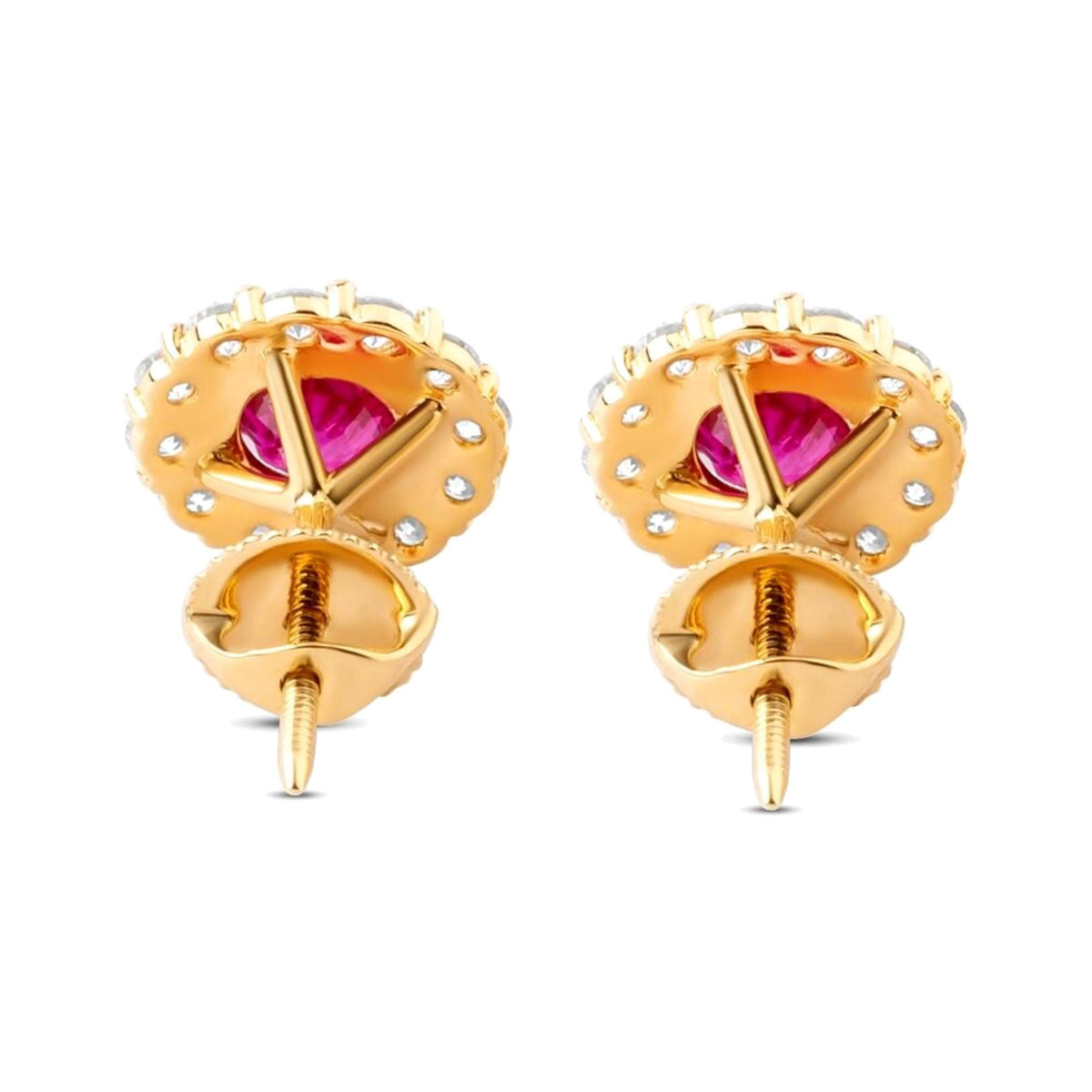 18K 黄金红宝石钻石光环耳钉，4.5 mm，视图 11