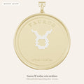 Taurus zodiac constellation coin necklace in 925 sterling silver with lab-grown diamond stars and a natural emerald birthstone, 3D preview 1 of 4