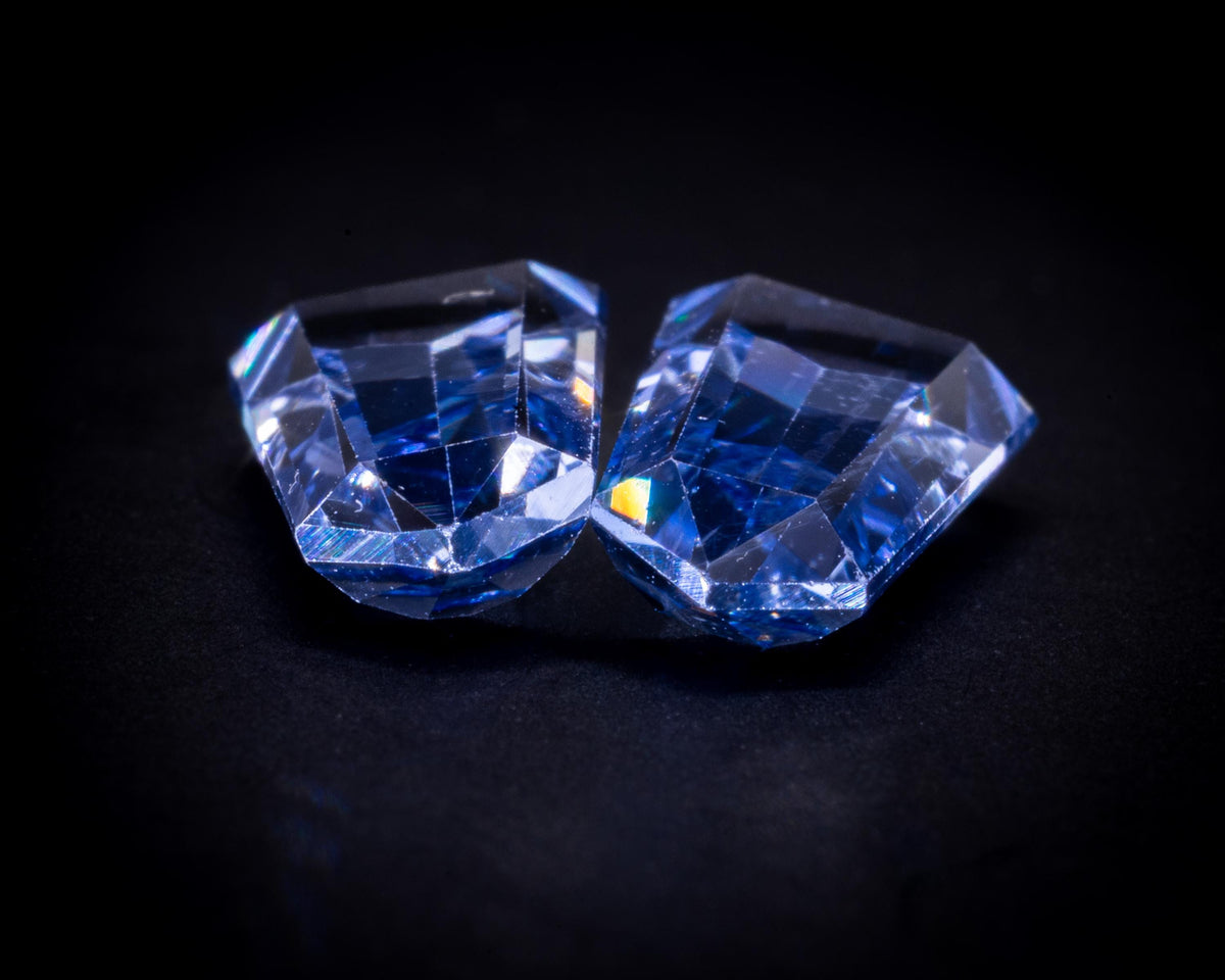 2.39 ct vintage blue sapphire bullet pair, wide ends together