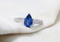 Pear or Oval Blue Sapphire Diamond Ring, 18K White Gold