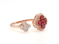 Ruby Clover Toi et Moi Ring with Diamonds, 18K Rose Gold
