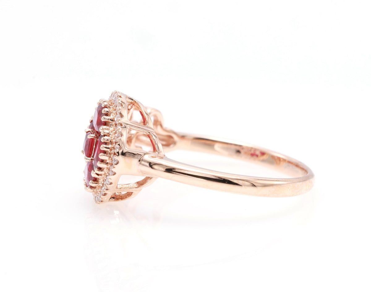 Ruby Clover Toi et Moi Ring with Diamonds, 18K Rose Gold